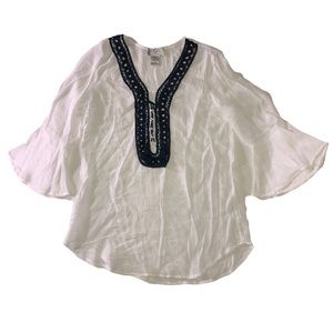 Boho Tunic Blouse Cover Up Bell Sleeve Embroidered Light Flowy Resort Top NEW